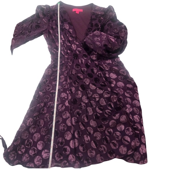 Betsey Johnson Purple Polka Dot Burnout Velvet Wrap Mini Dress Womens Size 2 - Picture 8 of 10